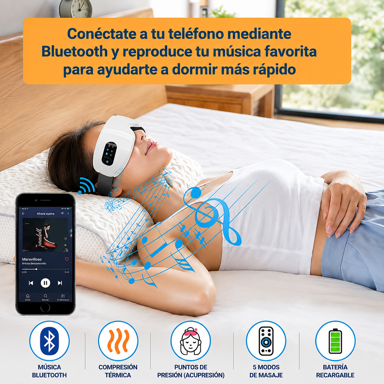 Masajeador de Ojos 4D — conectividad Bluetooth y controles | Lumus One