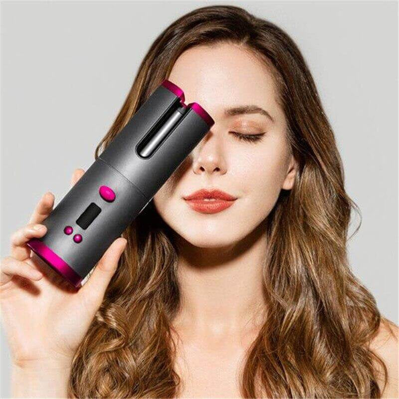 Curlmate rizador inalámbrico — rizos naturales en cabello castaño