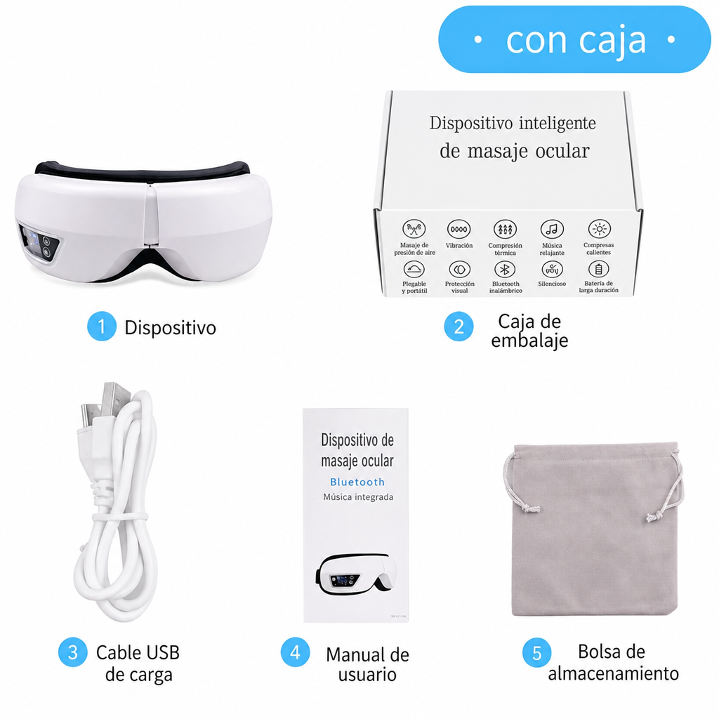 Masajeador de Ojos 6D - modos Vitalidad, Relajación, Confort y Sueño