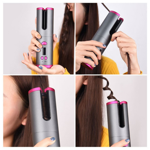 Curlmate rizador inalámbrico — resultado de rizos definidos en cabello castaño