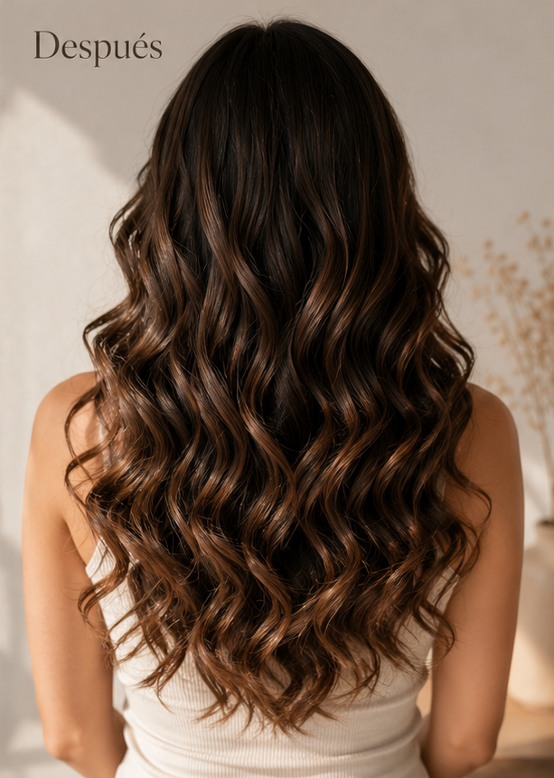 Curlmate rizador inalámbrico — resultado rizos definidos antes y después