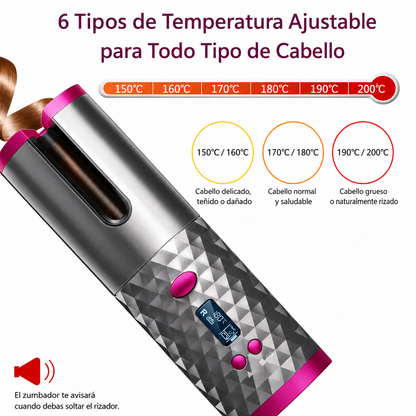 Curlmate rizador inalámbrico — vista lateral con cable USB-C